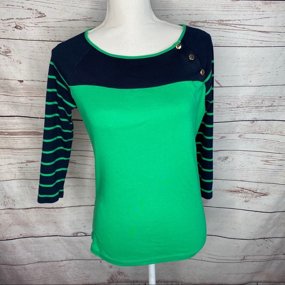 Ralph Lauren Tops - Lauren LRL Green and Navy 3/4 Sleeve Top Sz L